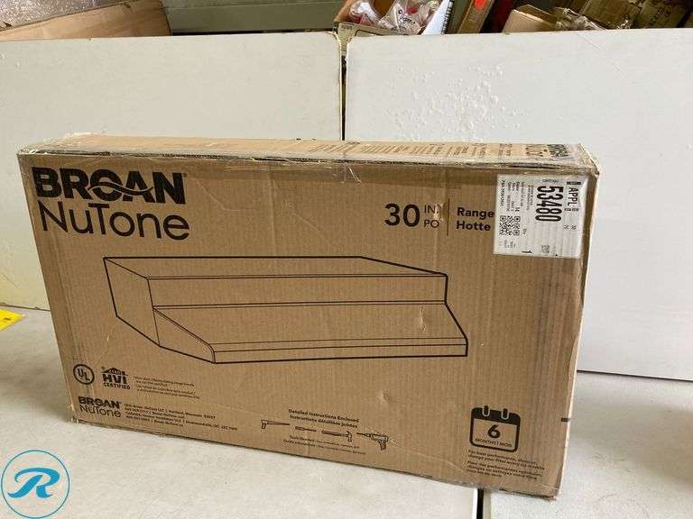 (1) New- Broan 30 inch Ductless Recirculating White Under Cabinet Range Hood with Charcoal Filter - Roller Auctions
