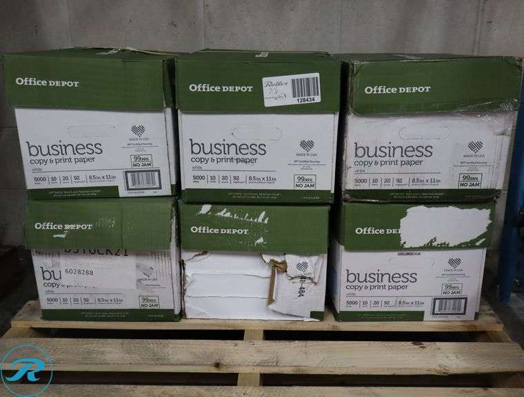 (6) Office Depot Business Copy & Print Paper 5000pc Per Case, 8.5" x 11", 92 Brightness, 20 Pounds - New/Damaged Box/Few Damaged - Roller Auctions