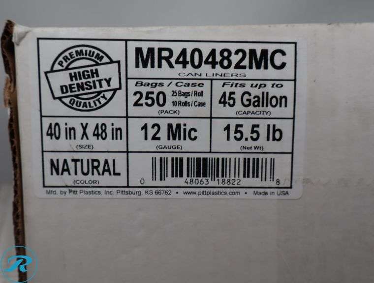 (4) High-Density Mini-Roll Can Liners, 40-45gal, 12 mic, 40 x 48, Natural (Case of 250), MR40482MC - New - Roller Auctions