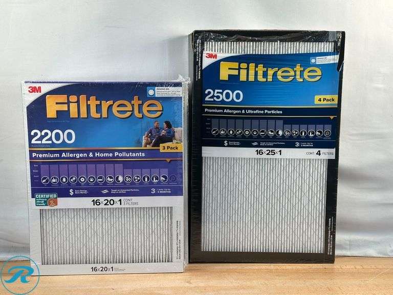 (2) Filtrete: 2200 Premium Allergen & Home Pollutants 16x20x1 Filters, 3pk- New; Filtrete: 2500 Premium Allergen & Ultrafine Particles 16x25x1, 4pk- New - Roller Auctions