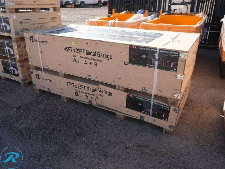 New KJ K4525G Double Garage Steel Barn Shed, 45' x 25' x 14' - Roller Auctions