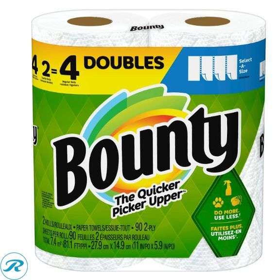 (4) Bounty Select-A-Size 2-Ply Paper Towels, Double Roll, 11" x 6", White, 90 Sheets Per Roll, Pack Of 12 Rolls- New - Roller Auctions
