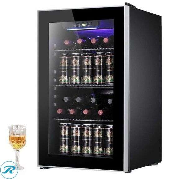 (1) New in Box- COWSAR 17.5-in W 130 -Can Capacity Silver Freestanding Indoor Beverage Refrigerator with Glass Door
