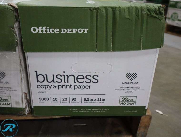 (3) Office Depot Business Copy & Print Paper 5000pc Per Case, 8.5" x 11", 92 Brightness, 20 Pounds - New/Damaged Box/Few Damaged - Roller Auctions