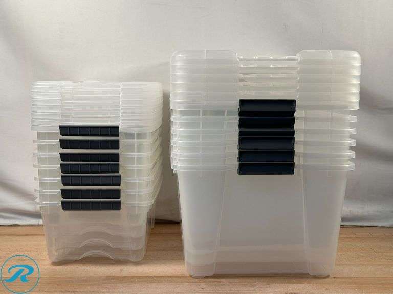 (7) IRIS: 12.9 Quart Buckle Up Storage Bin- New; (6) IRIS: 45 Qt. Buckle Up Storage Box- New/ Cracked Lids - Roller Auctions