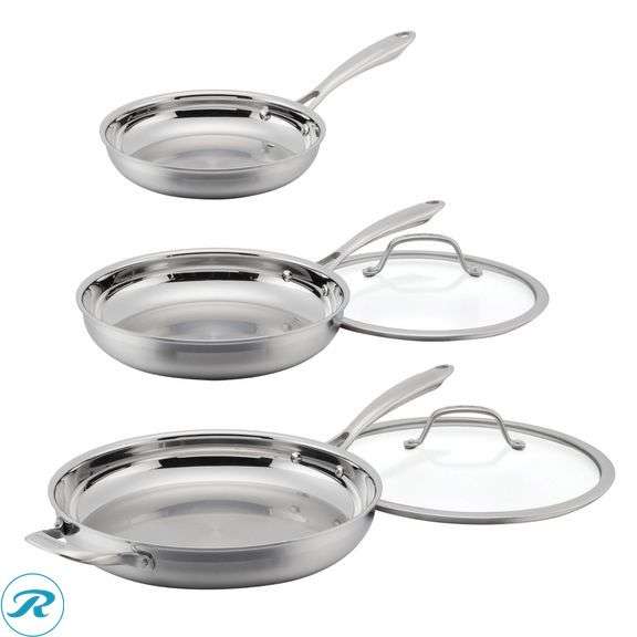Cuisinart Tri-Ply Clad Stainless Steel 5-piece Skillet Set - Like New - Roller Auctions