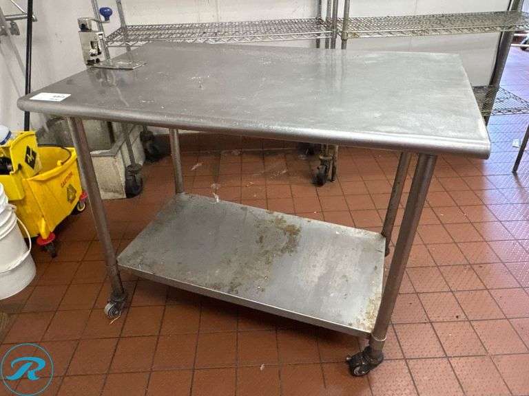 Stainless Steel Prep Table on Casters with Edlund #1 Can Opener, 48” x 30”