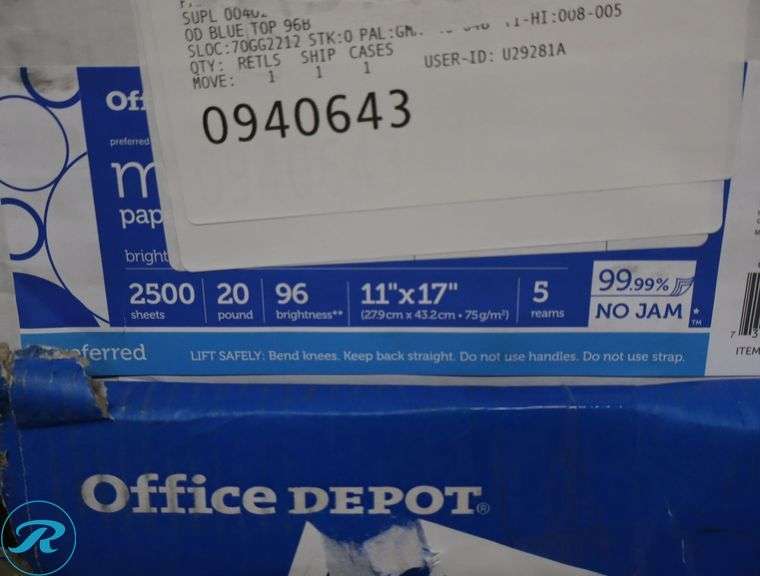 (5) Office Depot Multi Purpose Printer Paper, Assorted Sizes, 92 Brightness, 20 Pounds - New/Damaged Box/Few Damaged - Roller Auctions