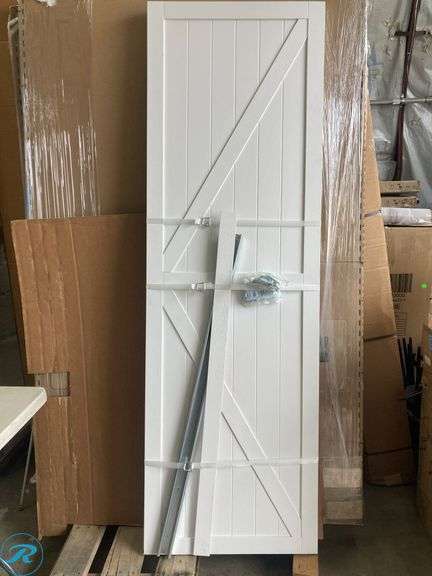 (1) New- RELIABILT Trident 48-in x 80-in White K-frame Prefinished MDF Closet Sliding Door ( Hardware Included ) (some stains in one of the doors see photos) - Roller Auctions
