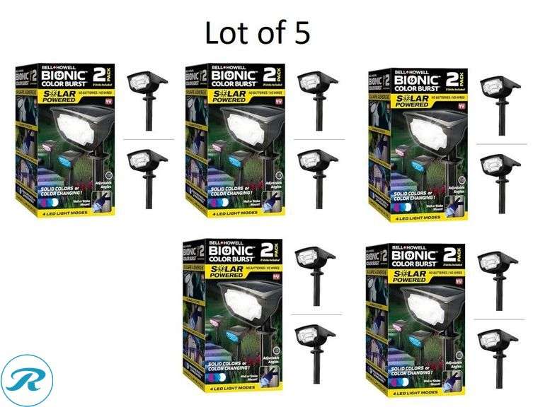 (5) New- BELL + HOWELL 2 -Pack Bionic Lighting 44 -Lumens 0.5 -Watt Black Solar LED Outdoor Path Light ( 6000-K ) - Roller Auctions