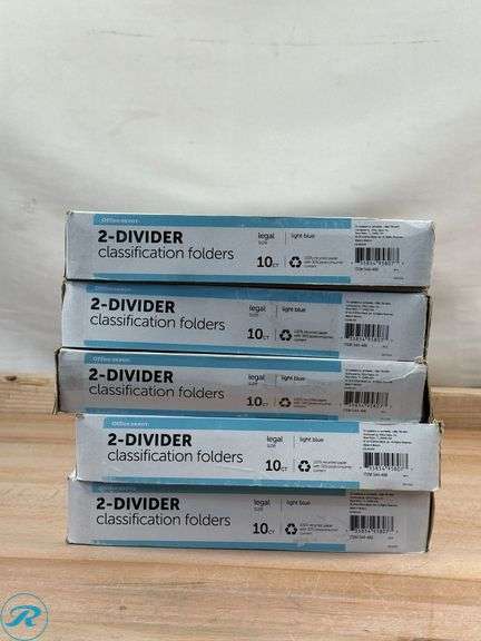 (5) Office Depot® Brand: Classification Folders, 2 Dividers, Legal Size (8-1/2" x 14"), 2-1/2" Expansion, Blue, Box Of 10- New - Roller Auctions