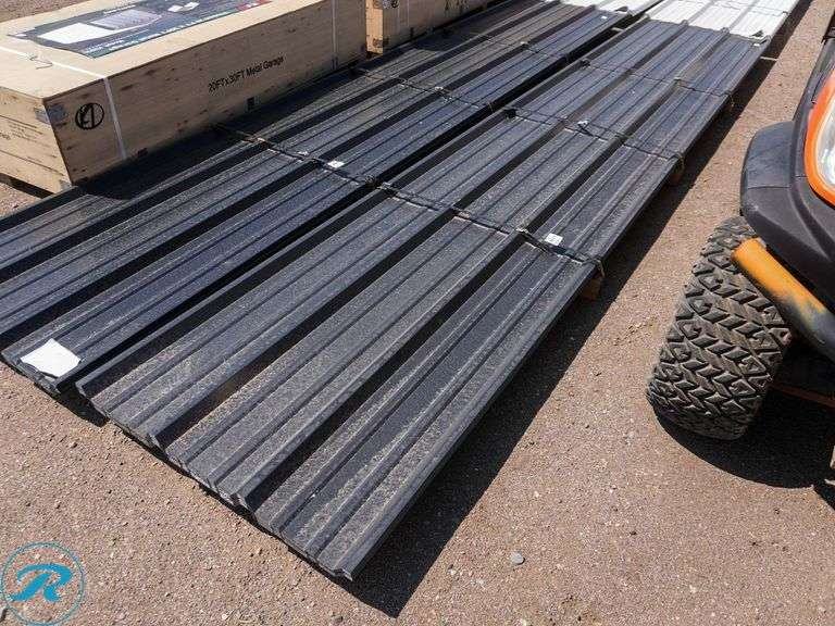 (50) New 28-Gauge Painted Galvanized R-Panels, 16' Long, 36" Coverage, Charcoal - Roller Auctions