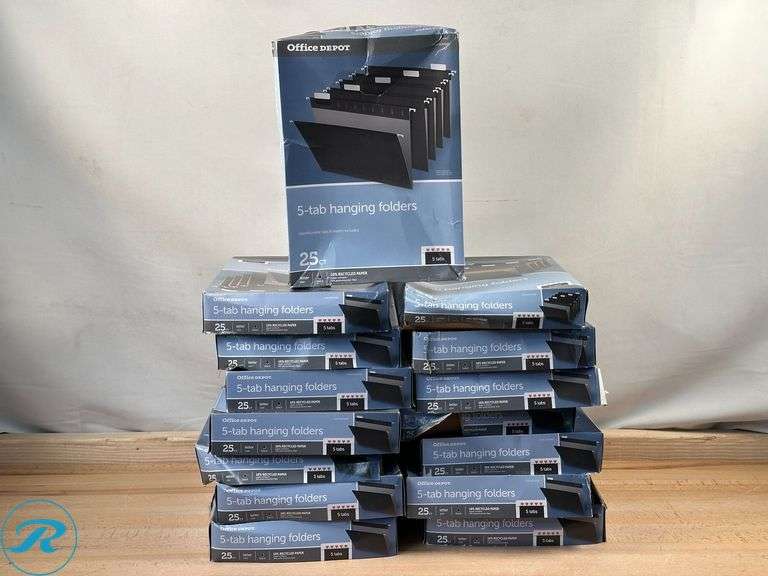 (15) Office Depot® Brand Hanging File Folders, 1/5-Cut, Letter Size, Black, Pack Of 25 Folders- New/ Damaged Boxes - Roller Auctions