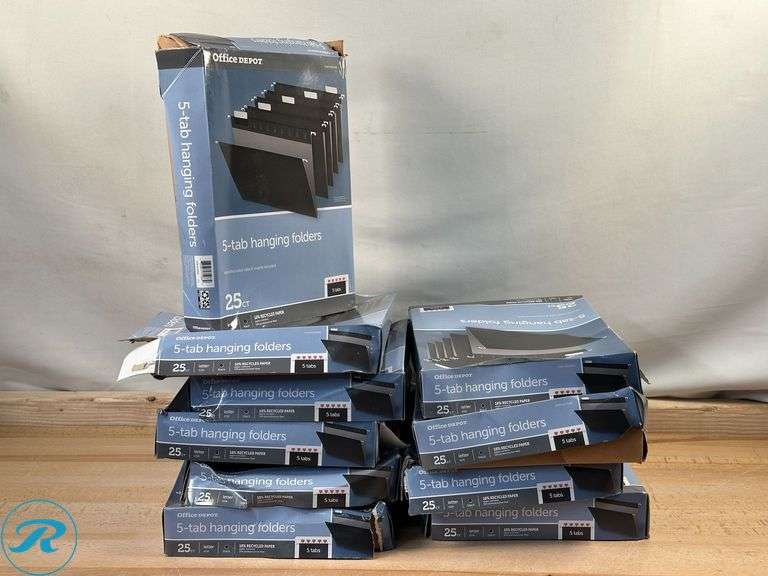 (10) Office Depot® Brand Hanging File Folders, 1/5-Cut, Letter Size, Black, Pack Of 25 Folders- New/ Damaged Boxes - Roller Auctions