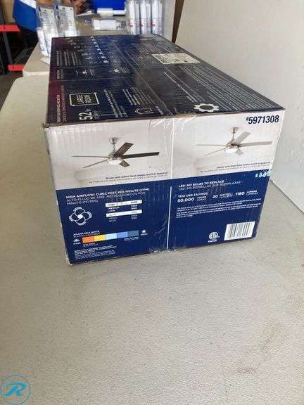 (1) New- Harbor Breeze Amberwood Easy2Hang 52-in Color-Changing Integrated LED Brushed Nickel with Walnut/Silver Blades Ceiling Fan With Light ( 5 -Blade ) - Roller Auctions