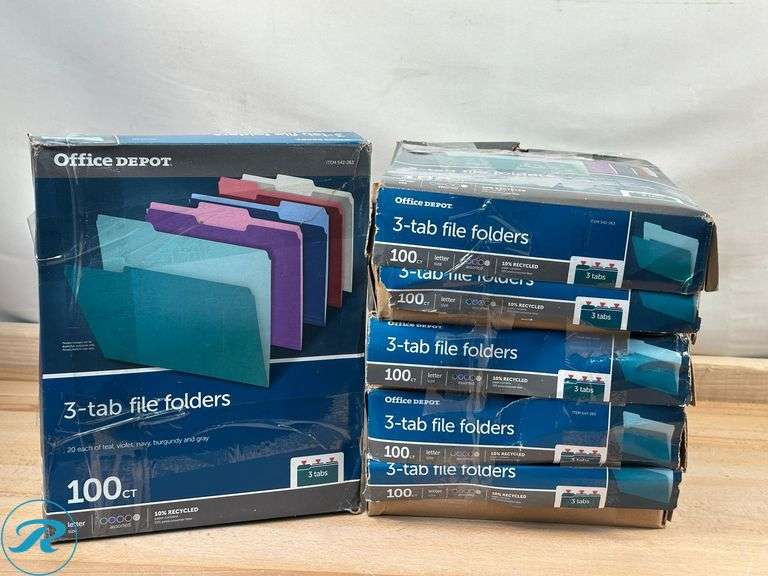 (6) Office Depot® Brand 2-Tone File Folders, 1/3 Cut, Letter Size, Assorted Jewel Tone Colors, Box Of 100- New - Roller Auctions