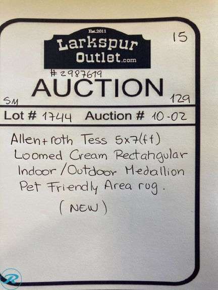 (1) New- allen + roth Tess 5 x 7 (ft) Loomed Cream Rectangular Indoor/Outdoor Medallion Pet Friendly Area rug - Roller Auctions