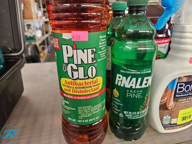 Cleaning Solutions Including Bona, Pine-Glo, Pine-Sol, and Mop with Mawwicks - Roller Auctions