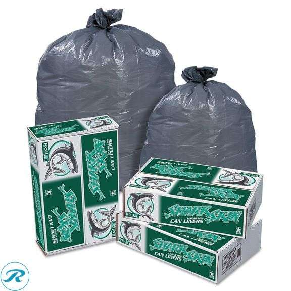(5) Shark Skin Linear Low Density Can Liners, 56 gal, 1.1Mil, 42.5" x 48", Gray (Pack of 100) - New - Roller Auctions