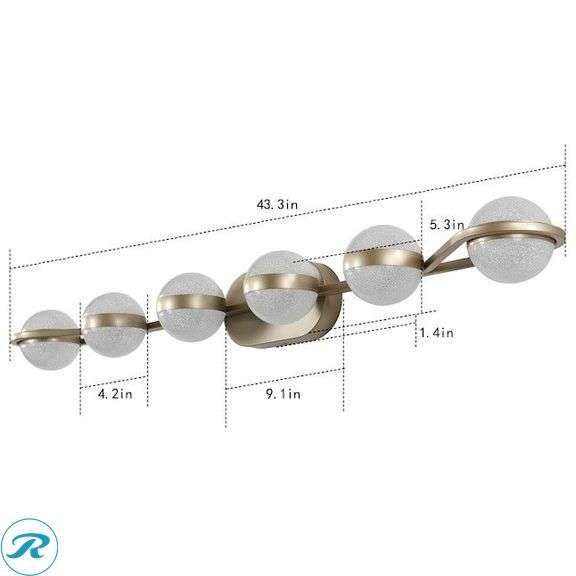 (1) New- EXTRAUP 6-Light LED Vanity Lights 43.3-in 6 -Light Polished Gold Integrated LED Modern/contemporary Vanity light - Roller Auctions