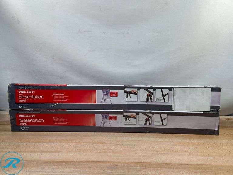 (2)Office Depot® Brand Presentation Easel, 35-1/2"-65"H, Black With Chart Holder- New/ Damaged Box - Roller Auctions