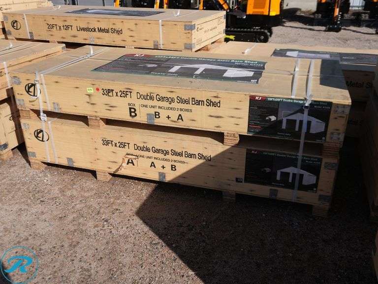 New KJ K3325 Double Garage Metal Shed, 33' x 25' - Roller Auctions