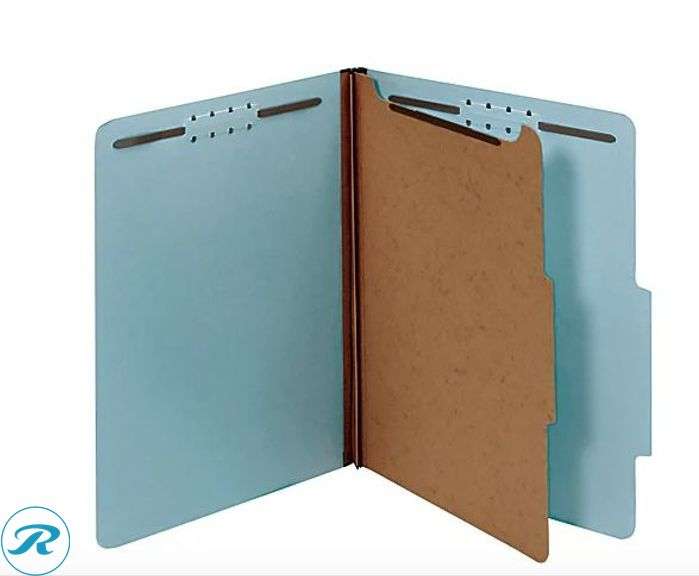 (5) Office Depot® Brand: Pressboard Classification Folders With Fasteners, Legal Size, 100% Recycled, Light Blue, Pack Of 10 Folders- New - Roller Auctions