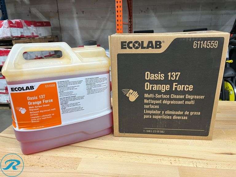 (2) EcoLab Oasis 137 Orange Force Multi-Surface Cleaner/Degreaser, Expired 11/2024 - New - Roller Auctions