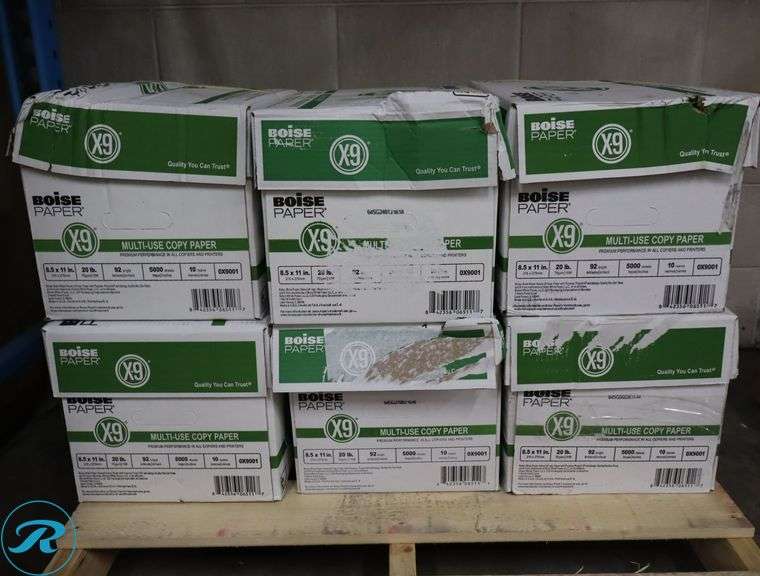 (6) Boise Paper X9 - 5000pc Per Case, 8.5" x 11", 92 Brightness, 20 Pounds - New/Damaged Box/Few Damaged - Roller Auctions