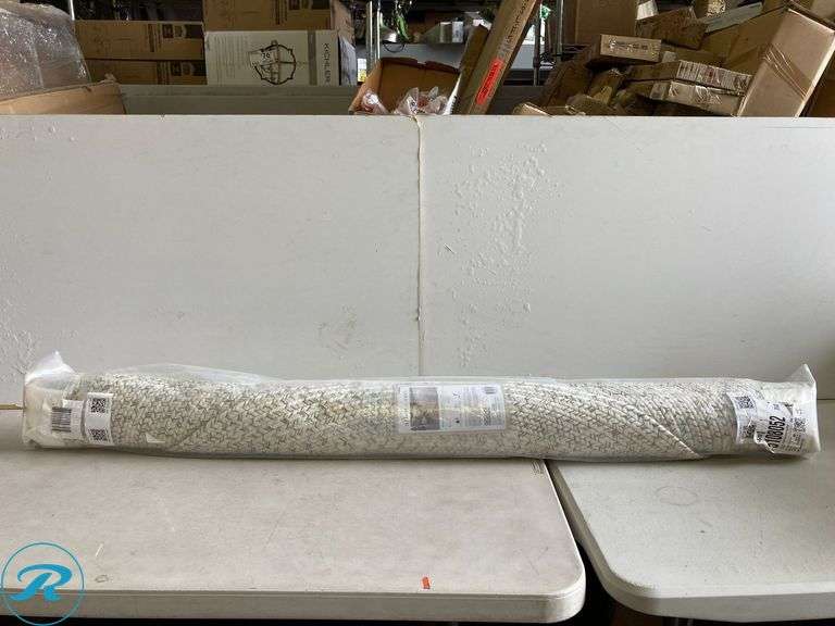 (1) New- allen + roth Providence Braided 5 x 5 (ft) Loomed Ivory Round Indoor/Outdoor Solid Pet Friendly Area rug - Roller Auctions