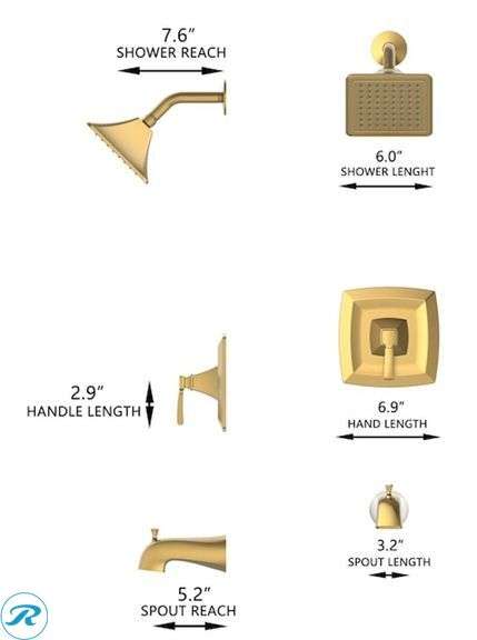 (1) New-allen + roth Chesler Brushed Gold 1-handle Single function 3.54-in Square Bathtub and shower Faucet with Valve - Roller Auctions