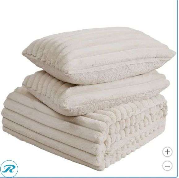 FRYE: 2” Jacquard Channel, Faux Fur Comforter Set- Like New - Roller Auctions