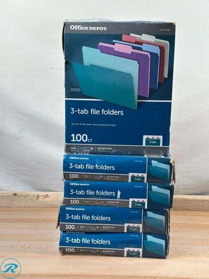 (5) Office Depot® Brand 2-Tone File Folders, 1/3 Cut, Letter Size, Assorted Jewel Tone Colors, Box Of 100- New - Roller Auctions