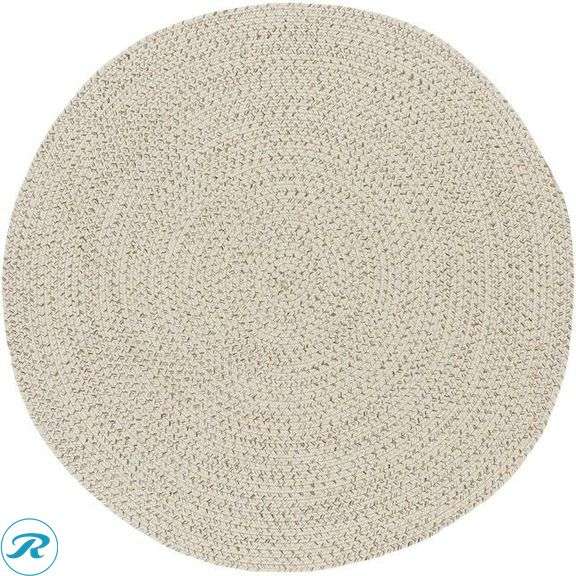 (1) New- allen + roth Providence Braided 5 x 5 (ft) Loomed Ivory Round Indoor/Outdoor Solid Pet Friendly Area rug - Roller Auctions