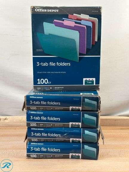 (5) Office Depot® Brand 2-Tone File Folders, 1/3 Cut, Letter Size, Assorted Jewel Tone Colors, Box Of 100- New - Roller Auctions