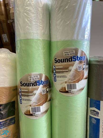(7) New Assorted floor underlayment & rug pad (1) 100 sq ft quiet walk (1) 50 sq ft quiet walk (1) 100 sq ft protect source (2) 100 sq ft (e/ore) Sound step (1) 100 sq ft blue hawk (1) 6' x 9' rug pad - Roller Auctions