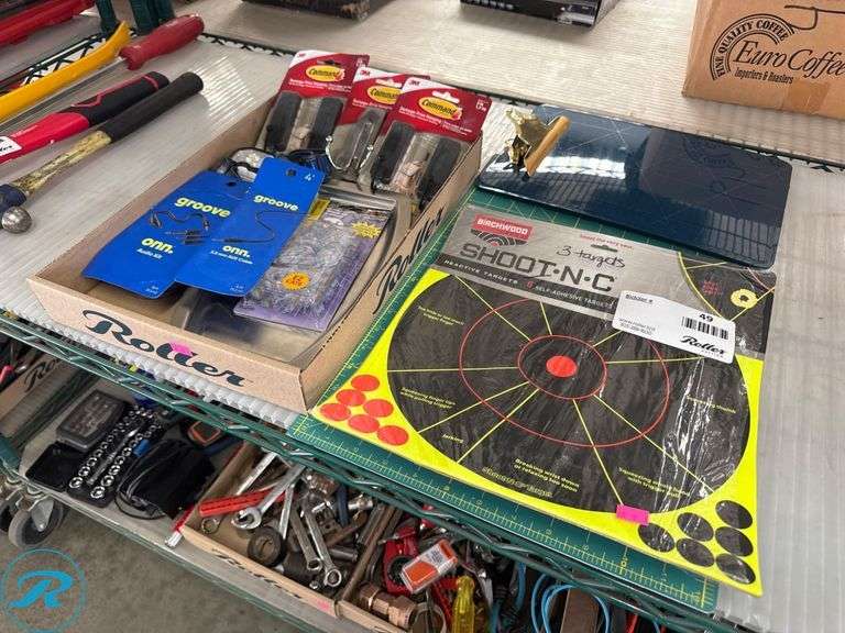 Birchwood Shoot-N-C Targets, Command Hooks, Onn Audio Cables, and Cutting Mat