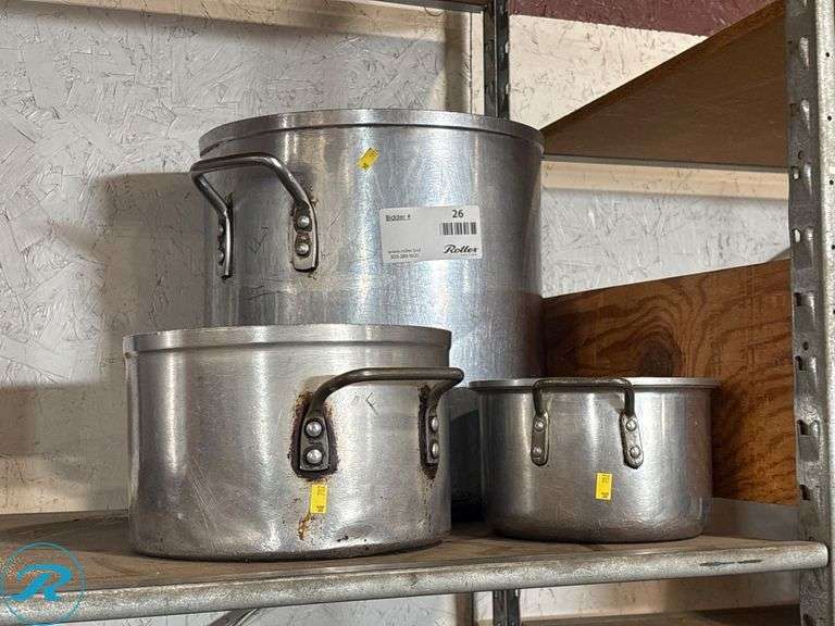 (3) Aluminum Stock Pots with Handles