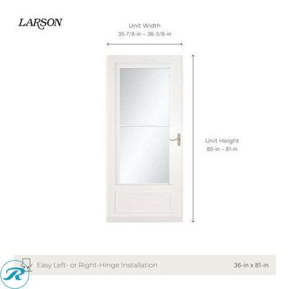 (1) New- LARSON 40 Midview 36-in x 81-in White Wood core Reversible Hinge Storm Door with Retractable Screen ( Brushed nickel Handle Included ) - Roller Auctions