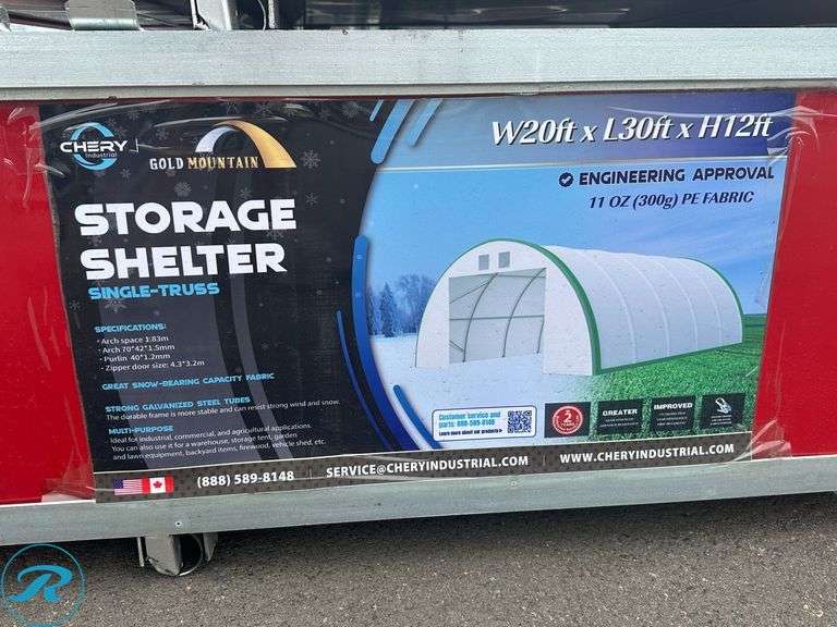 New Gold Mountain S203012R PE Dome Storage Shelter, 20' x 30' x 12' - Roller Auctions