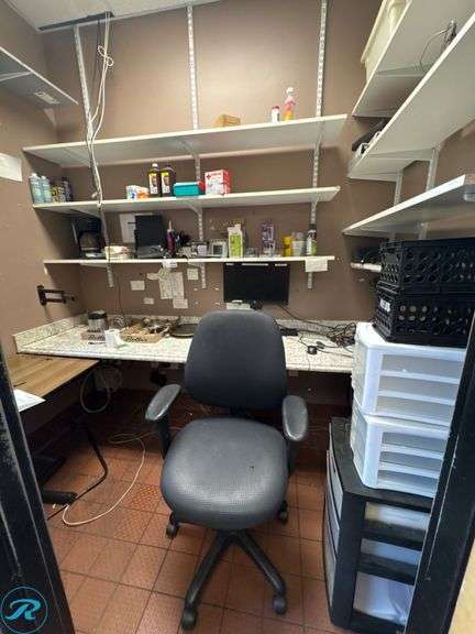 Office Equipment and Supplies Including Chair, Monitor, Keyboard, Storage Units, and Miscellaneous Items - Roller Auctions