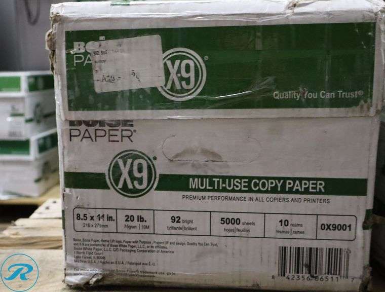 (3) Boise Paper X9 - 5000pc Per Case, 8.5" x 11", 92 Brightness, 20 Pounds - New/Damaged Box/Few Damaged - Roller Auctions