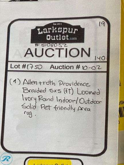 (1) New- allen + roth Providence Braided 5 x 5 (ft) Loomed Ivory Round Indoor/Outdoor Solid Pet Friendly Area rug - Roller Auctions