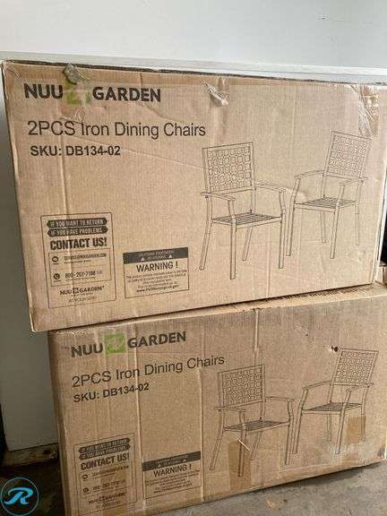 (4) New- Nuu Garden Patio Chairs Stackable Black Iron Frame Stationary Dining Chair with Solid Seat (total of 4 chairs) - Roller Auctions