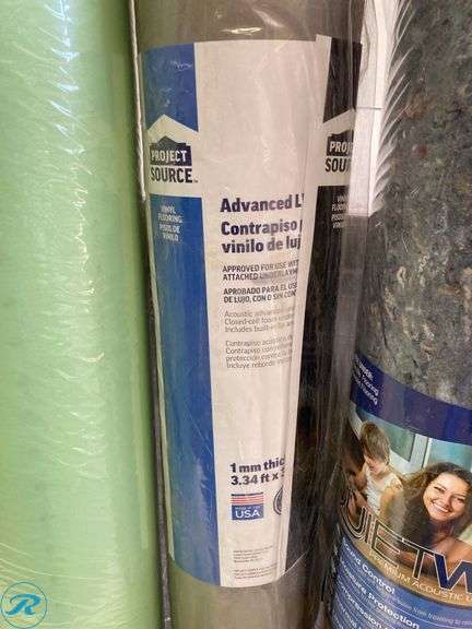 (7) New Assorted floor underlayment & rug pad (1) 100 sq ft quiet walk (1) 50 sq ft quiet walk (1) 100 sq ft protect source (2) 100 sq ft (e/ore) Sound step (1) 100 sq ft blue hawk (1) 6' x 9' rug pad - Roller Auctions