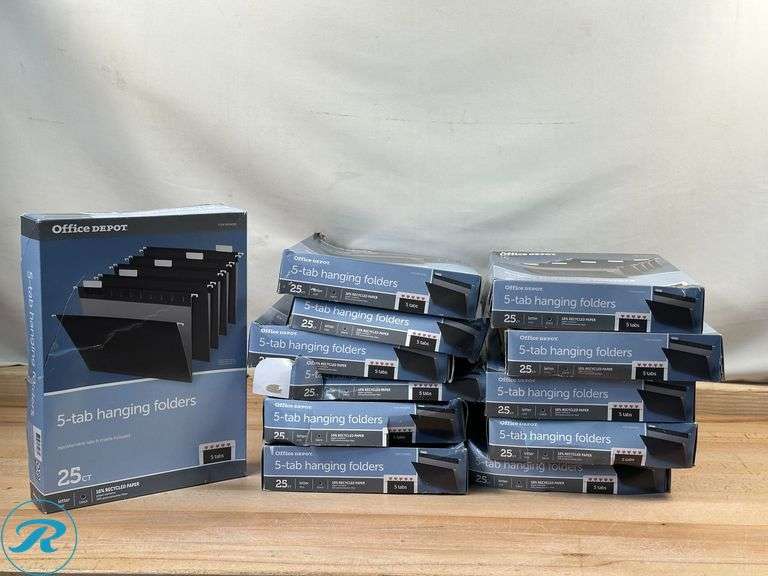 (12) Office Depot® Brand Hanging File Folders, 1/5-Cut, Letter Size, Black, Pack Of 25 Folders- New/ Damaged Boxes - Roller Auctions