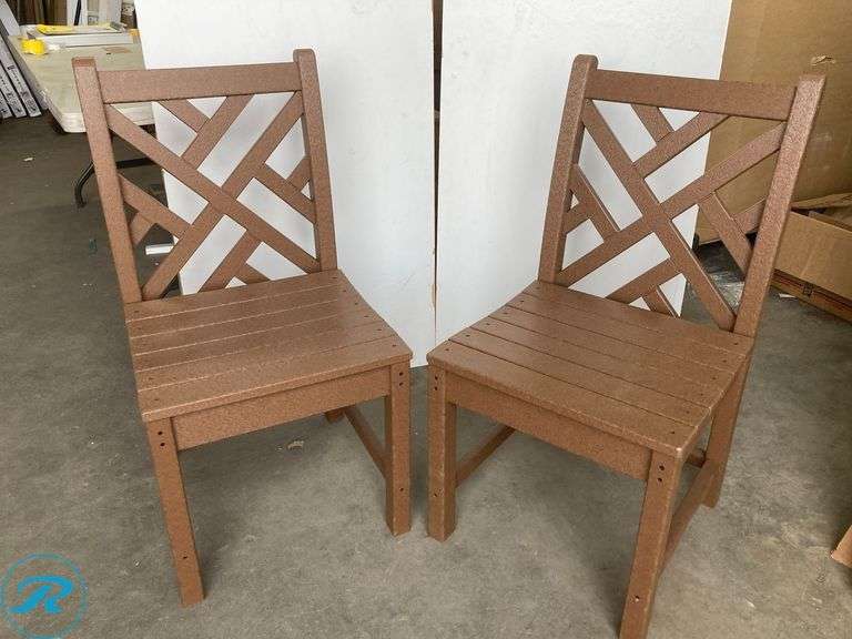 (2) New- POLYWOOD Chippendale Teak HDPE Frame Stationary Dining Chair with Slat Seat (all ready assembly) - Roller Auctions