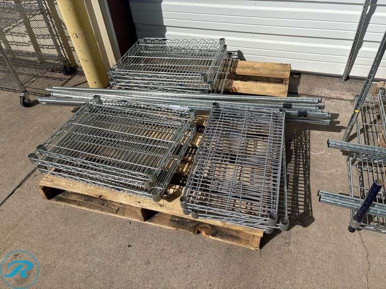 Pole One Wire Rack Pallet of Metal Wire Shelves and Poles - Roller Auctions
