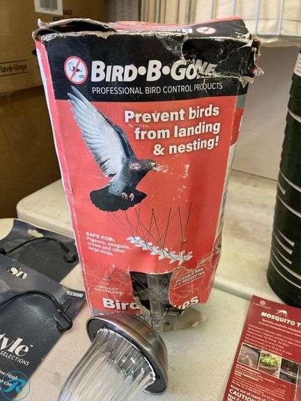 (132) New- Assorted Garden Supplies includes green floral wire, cable ties, sturdy tree wrap hanging for deck, sprinkler, watering can bin, bird feeder (see photos) - Roller Auctions