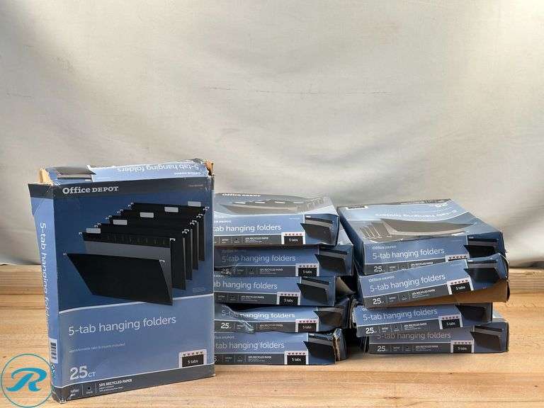 (10) Office Depot® Brand Hanging File Folders, 1/5-Cut, Letter Size, Black, Pack Of 25 Folders- New/ Damaged Boxes - Roller Auctions